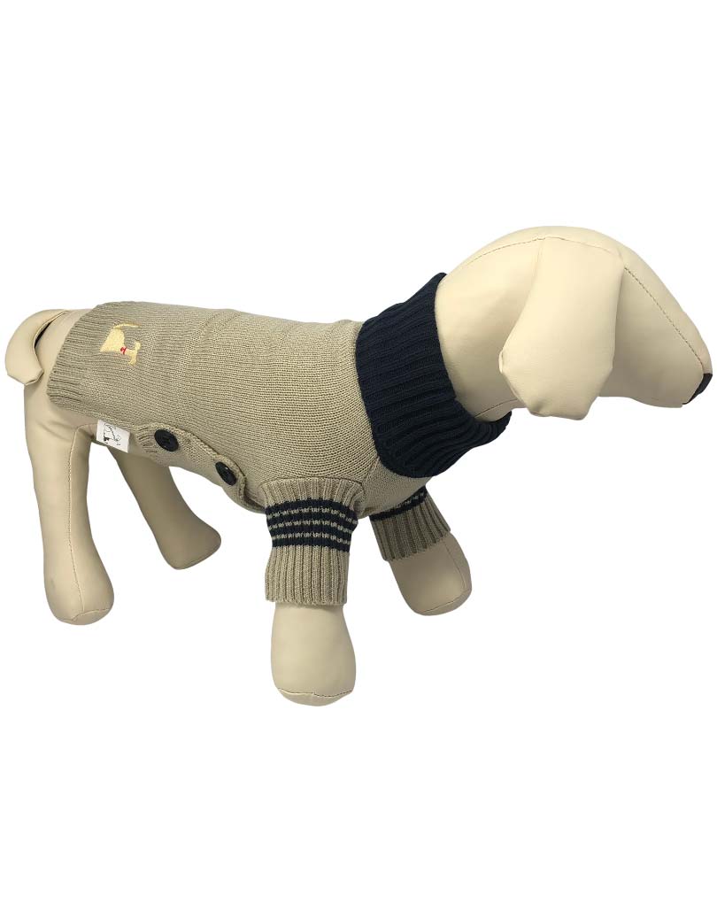 The Embroidered L&F Dog Beige Single  Knit Jumper
