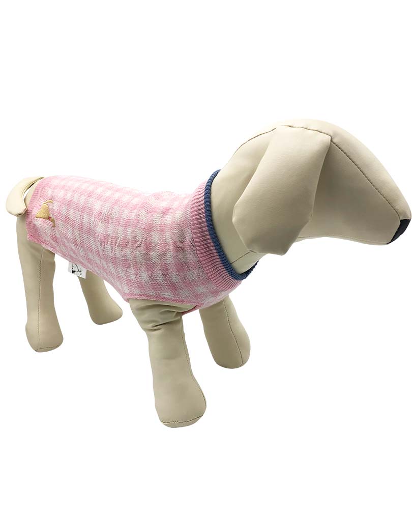 The Embroidered L&F Dog Logo Pink Gingham Cable Knit Jumper