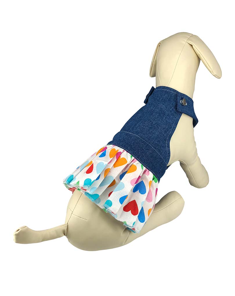 "The Multicolored Hearts Print" Blue Denim Pleated Salopette Dress