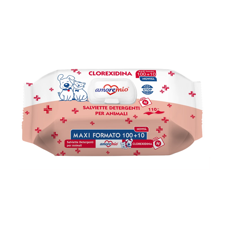 Amoremio Chlorhexidine Pet Wipes – Maxi Pack (100+10 Wipes)