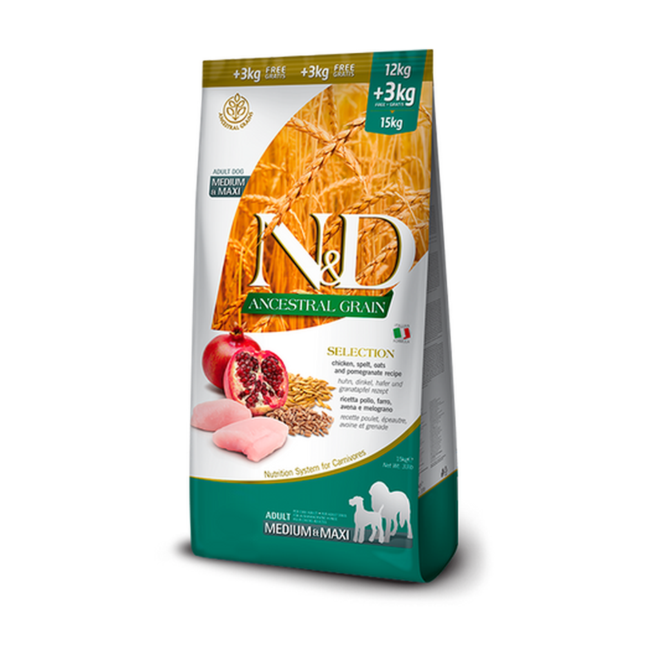 N&D Ancestral Grain Chicken & Pomegranate Adult Medium & Maxi 15Kg