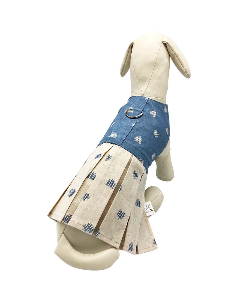 The Mini Waffle Hearts Blue Off White Pleated Dress