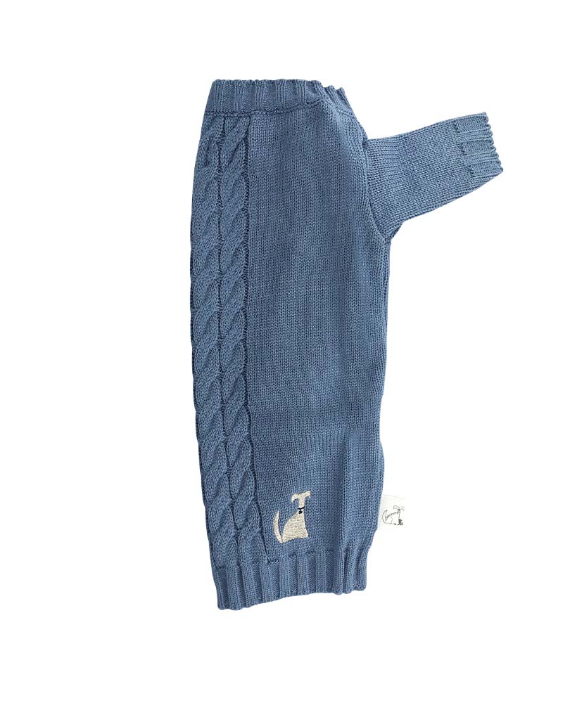 The Embroidered L&F Dog Logo-light Blue Cable Knit Jumper