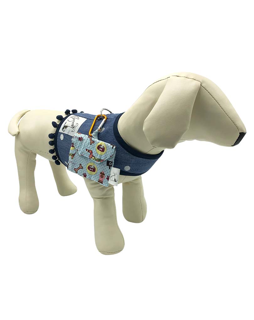 "The Dots & Dogs Print" Blue Fabric Poop Bag Holder