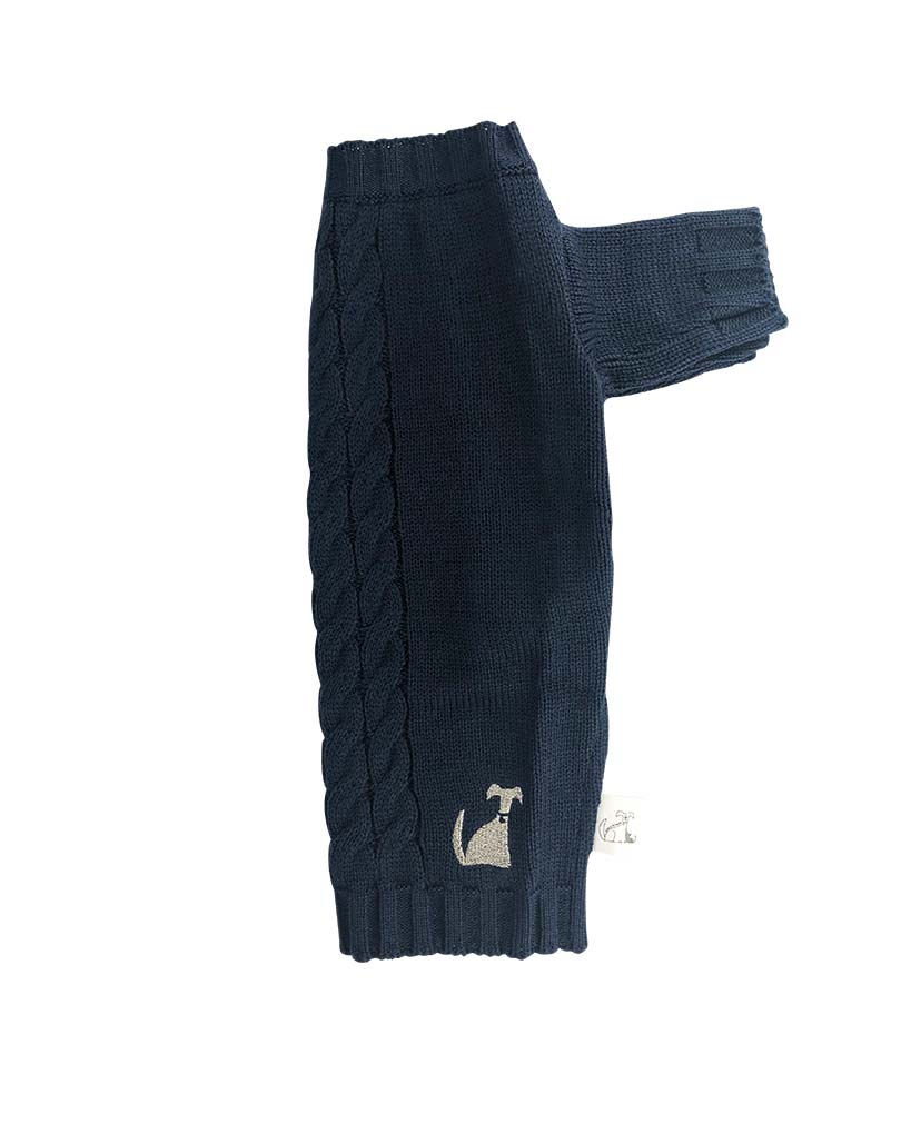 The Embroidered L&F Dog Logo Dark Blue Cable Knit Jumper