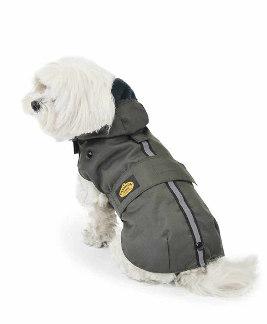 Raincoat with Detachable Faux Fur Green