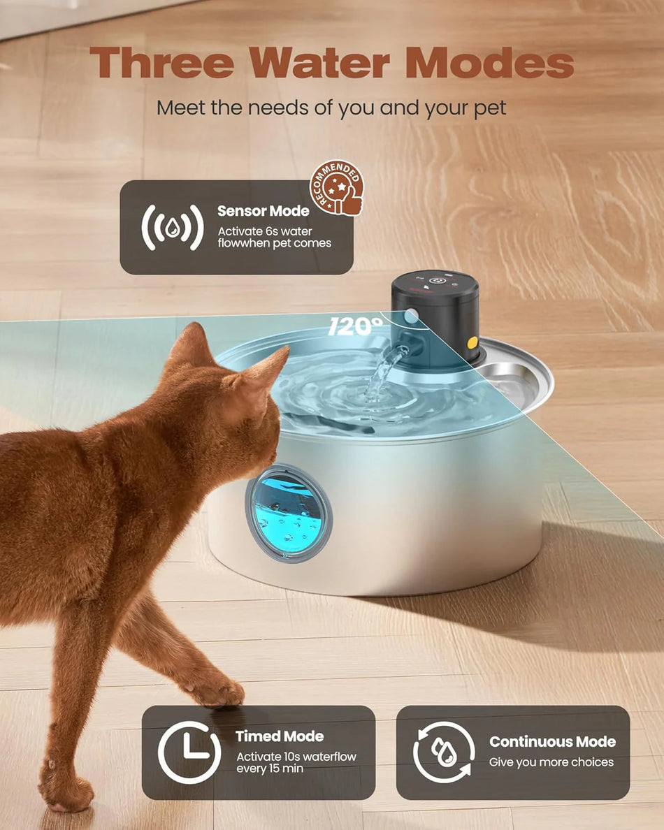Steel Paws 3.2L Wireless Stainless Steel Pet Fountain