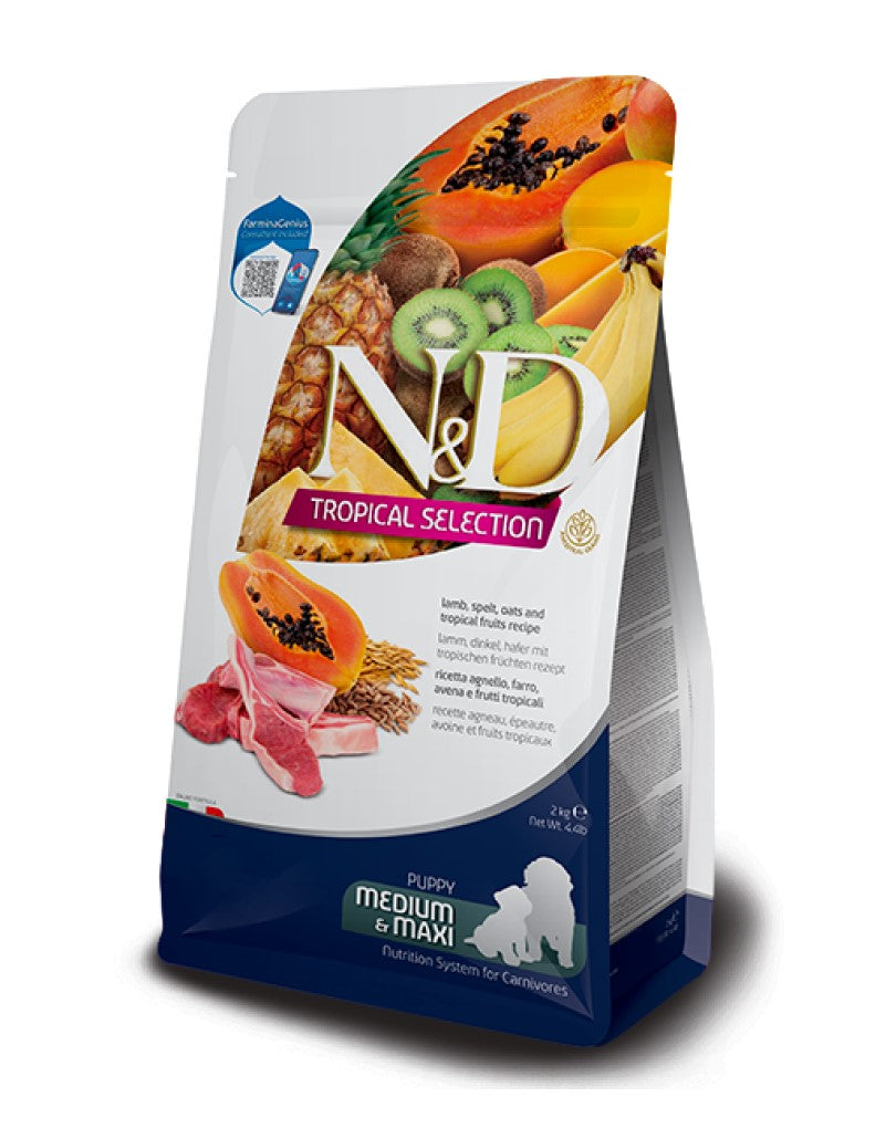 N&D Tropical Lamb, Spelt, Oats & Tropical Fruits Puppy Medium & Maxi 10Kg