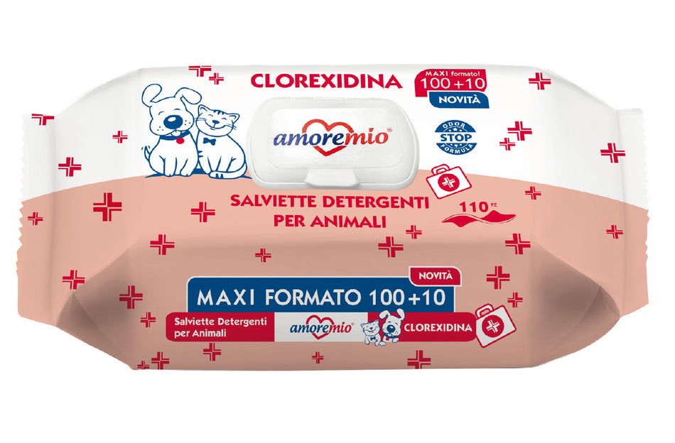 Amoremio Chlorhexidine Pet Wipes – Maxi Pack (100+10 Wipes)