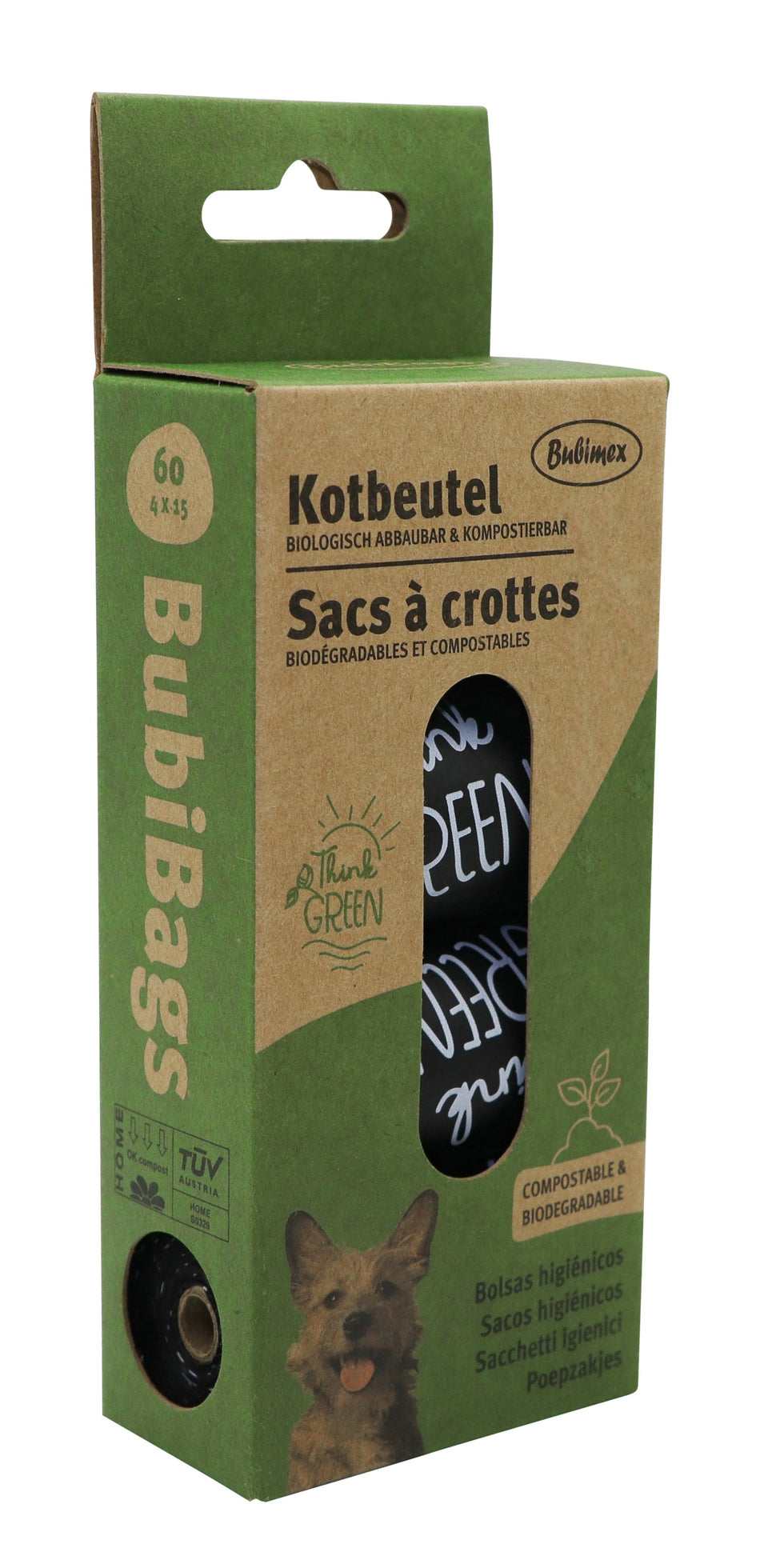 Poop bags, compostable, 4x15 bags, 22x32cm.