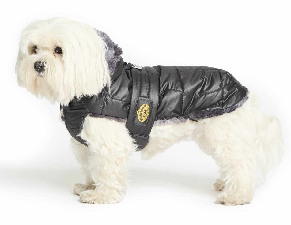 Quilted coat with detachable hood fully lined in faux fur