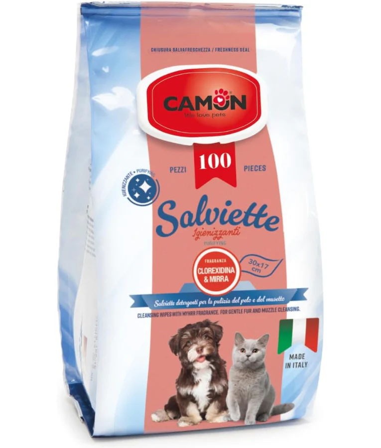 Camon - Salviette Cleansing Pet Wipes - Myrrh & Chlorhexidine Wipes -100 Sheets