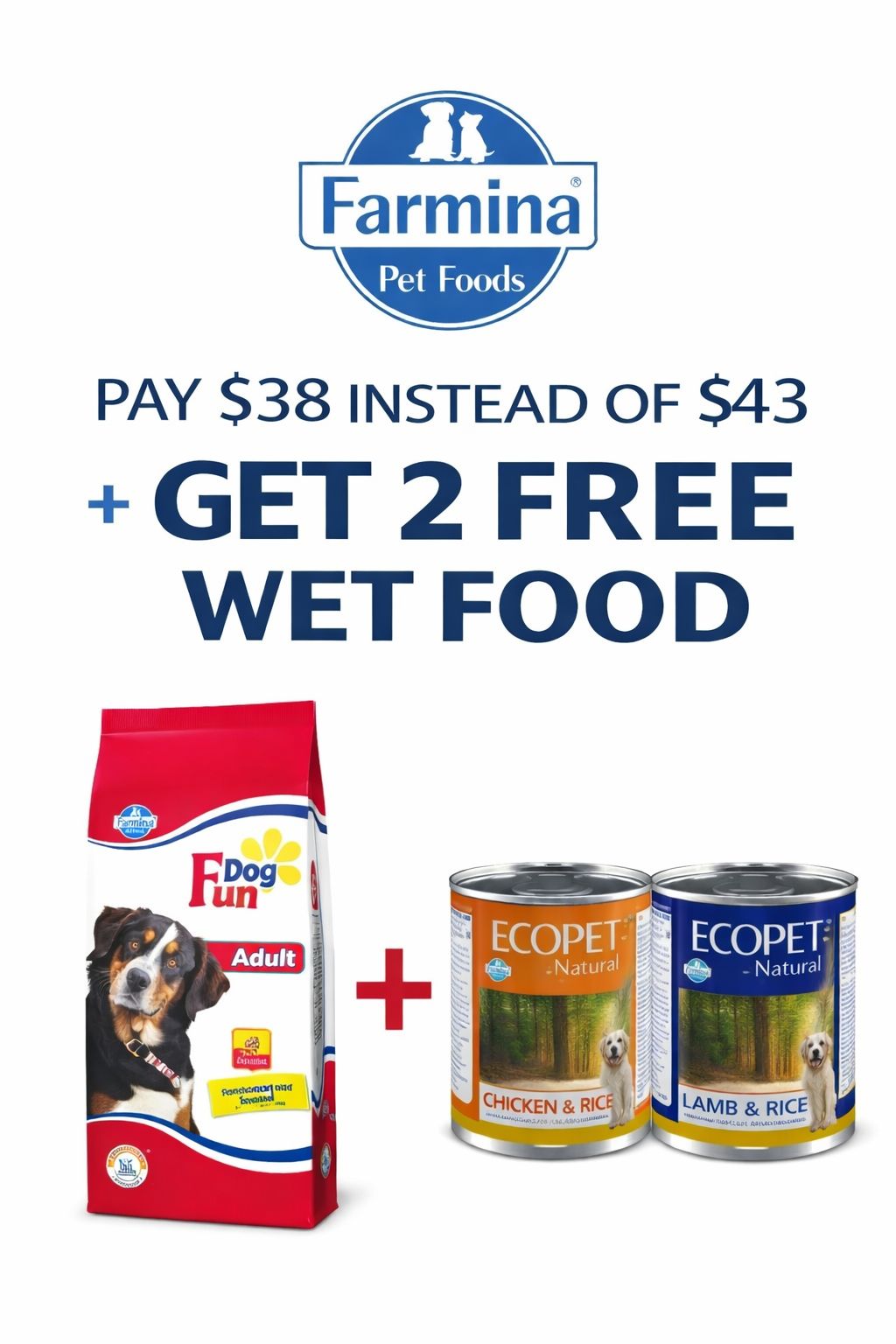 Fun Dog ADult 20kg + 2 FREE Eco Pet wet foods 300g