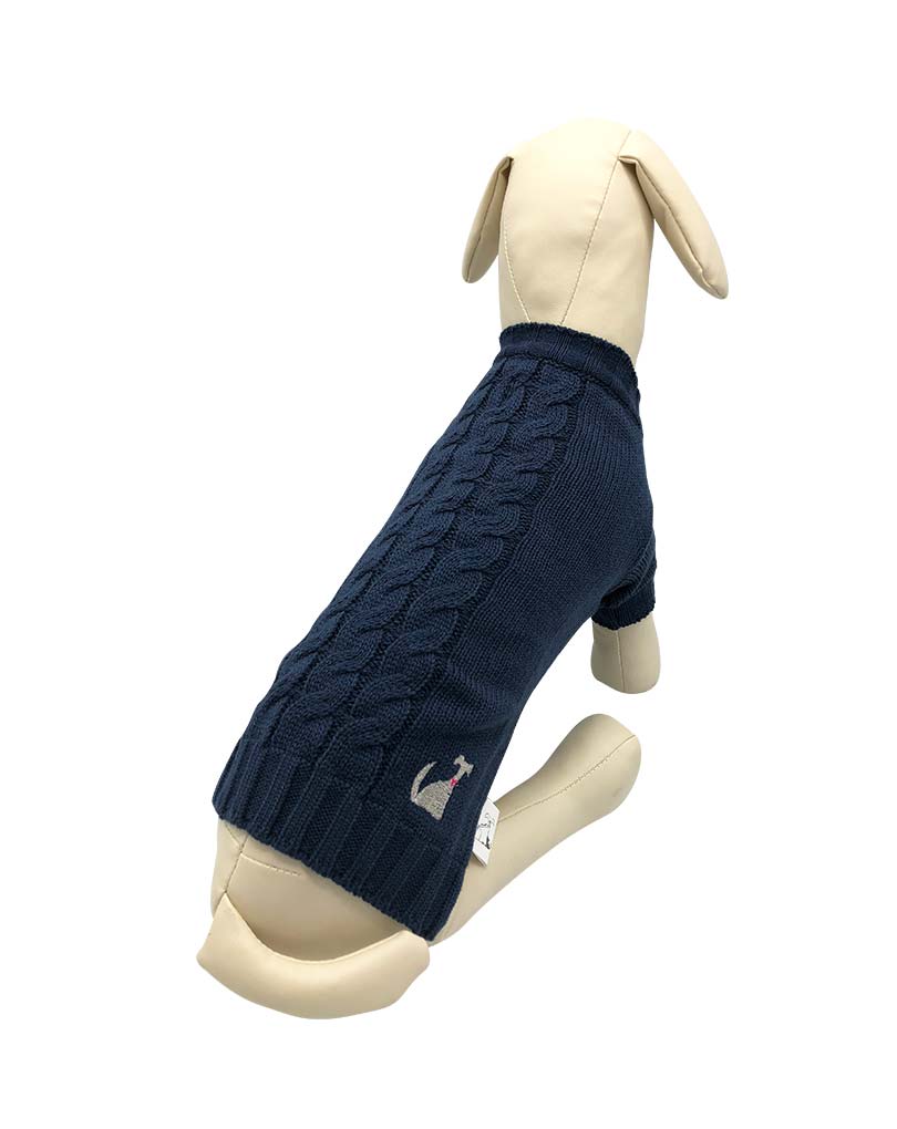 The Embroidered L&F Dog Logo Dark Blue Cable Knit Jumper